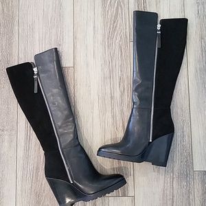 Michael Kors Clara Wedge Heel Boots Black Leather